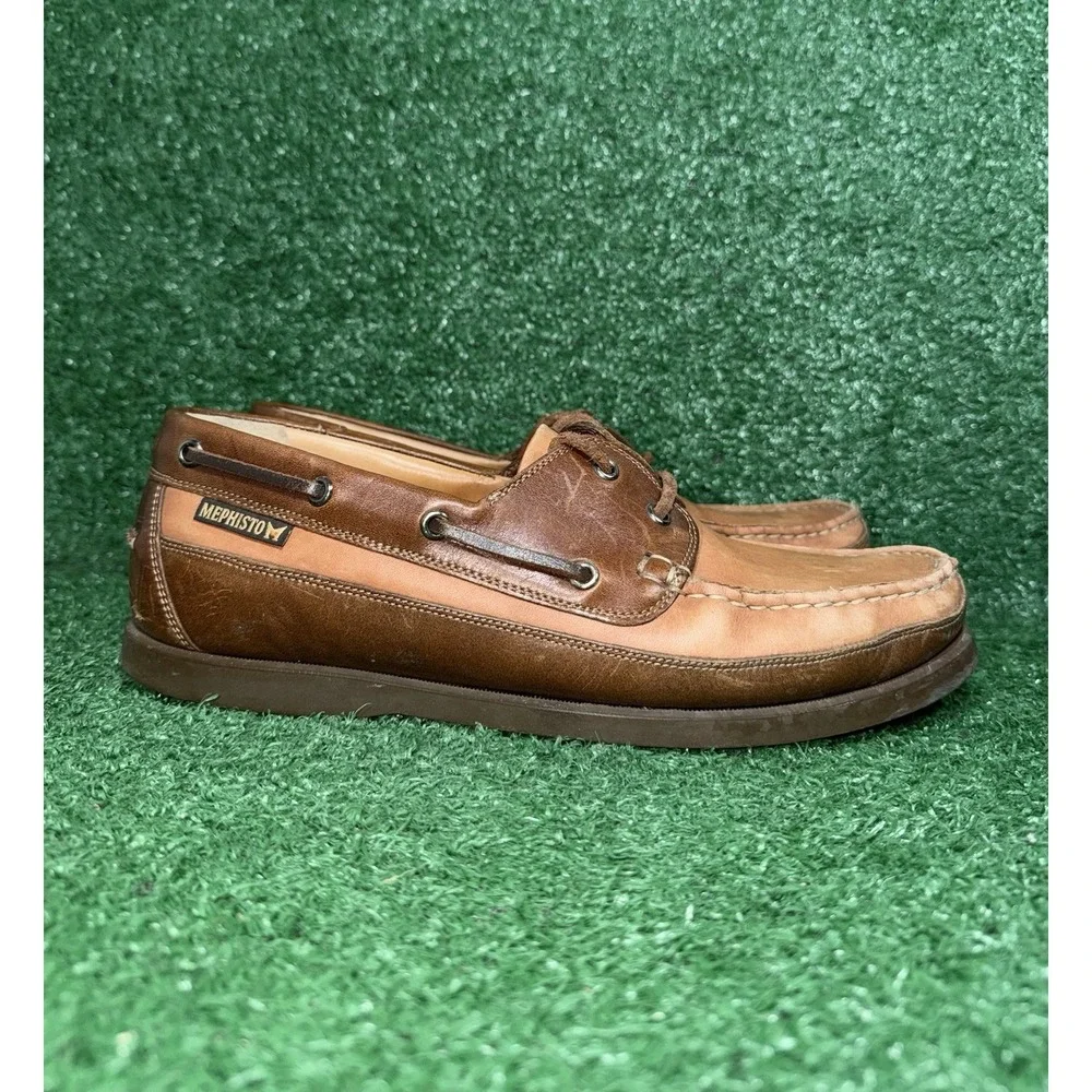 MEPHISTO Men Size 9.5 Brown Leather Hurrikan Boat Shoes Slip On Luxury Sneakers